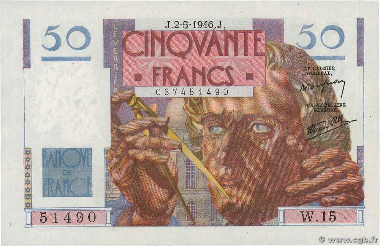 50 Francs LE VERRIER FRANCE  1946 F.20.03 SPL+