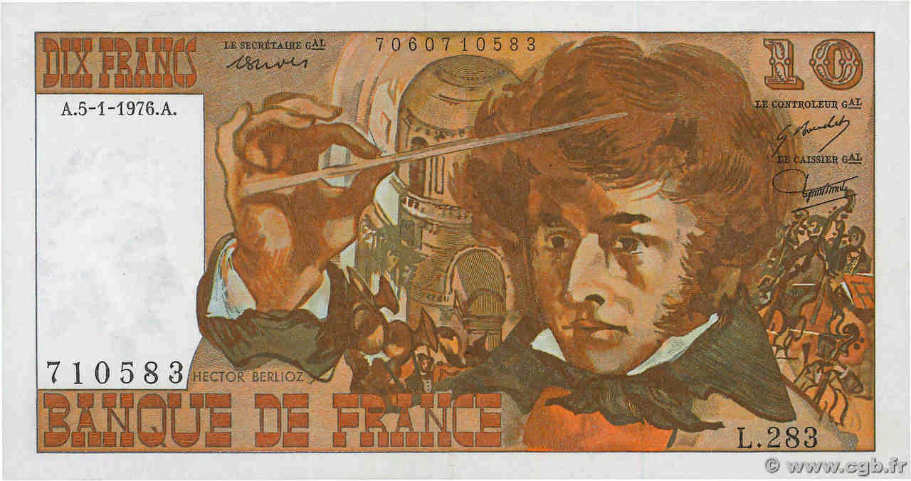 10 Francs BERLIOZ FRANCE  1976 F.63.17-283 SUP+