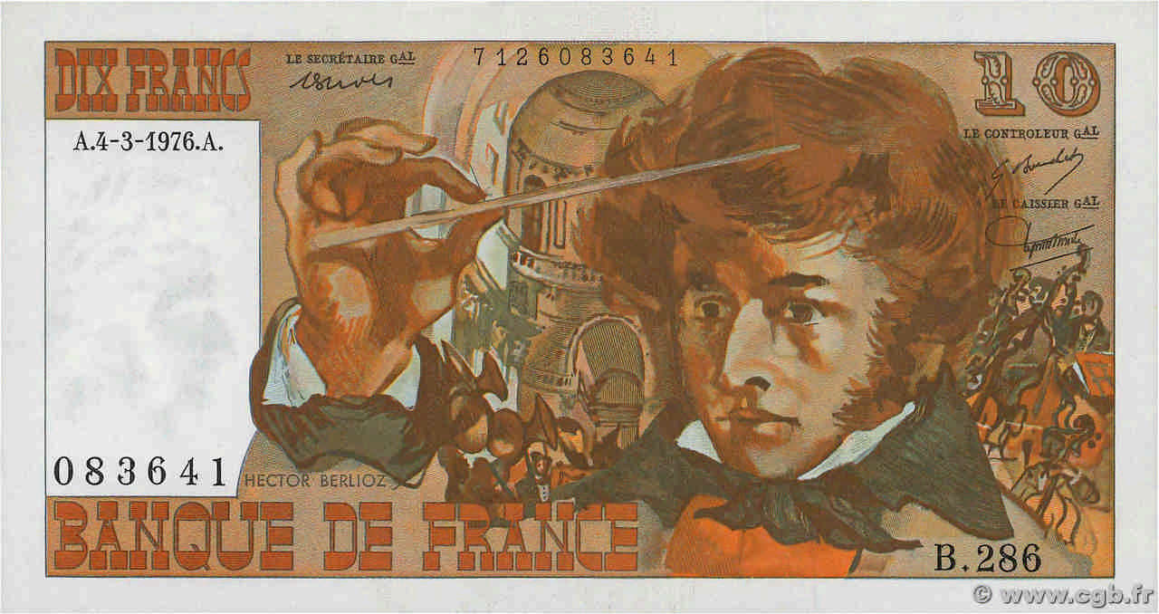 10 Francs BERLIOZ FRANKREICH  1976 F.63.18 fST