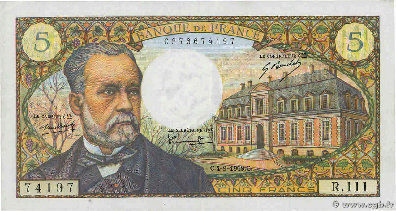 5 Francs PASTEUR FRANCE  1969 F.61.11 TTB+
