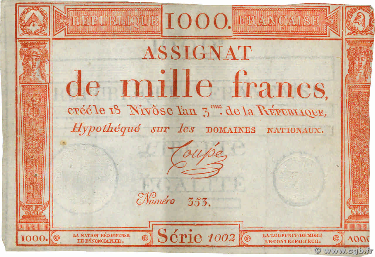 1000 Francs FRANCE  1795 Ass.50a pr.TTB