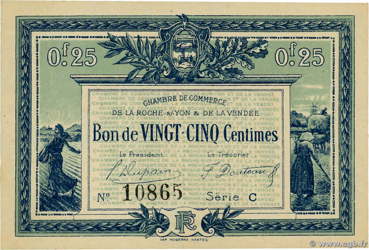 25 Centimes FRANCE régionalisme et divers La Roche-Sur-Yon 1916 JP.065.26 pr.NEUF