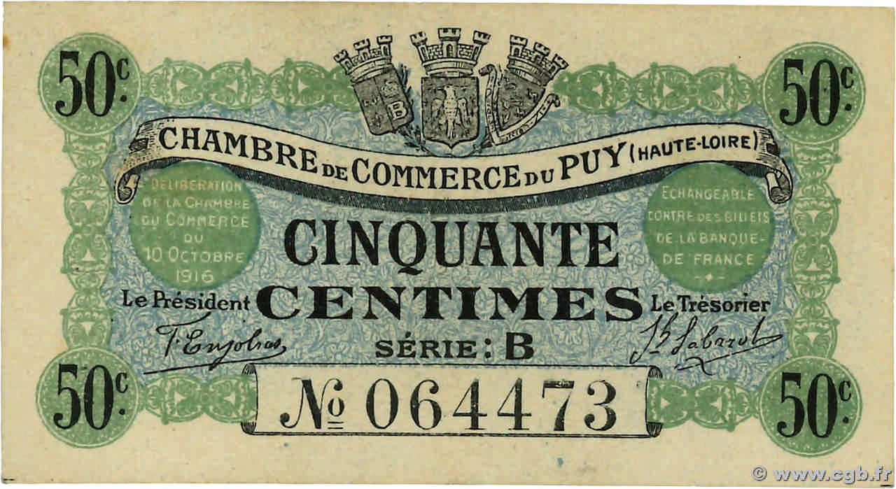 50 Centimes FRANCE régionalisme et divers Le Puy 1916 JP.070.05 SUP