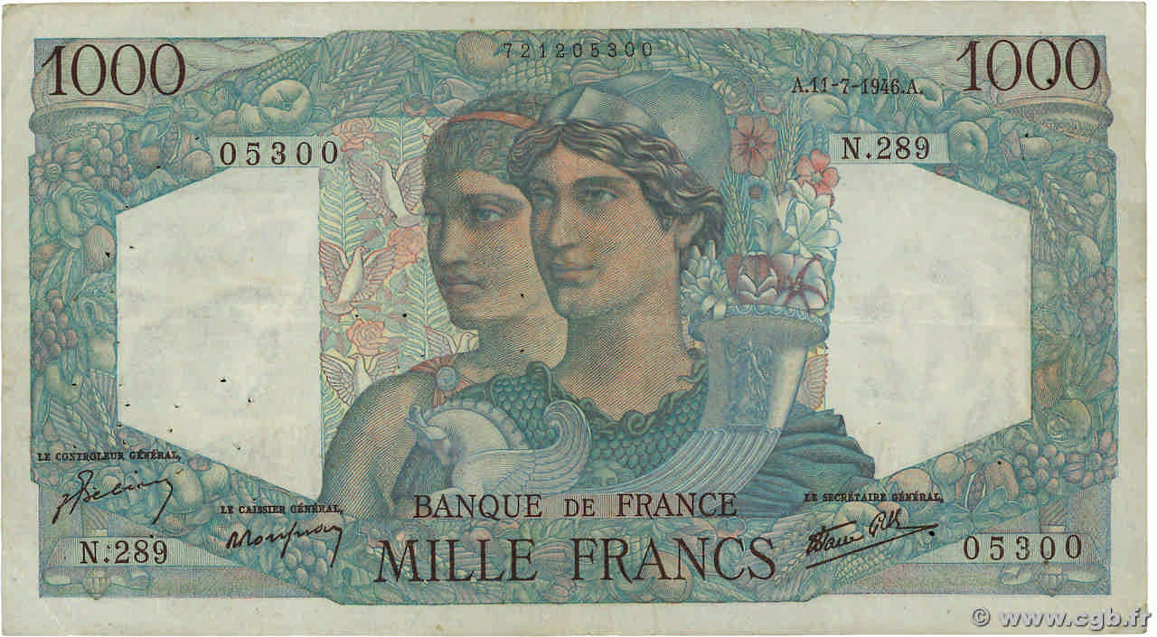1000 Francs MINERVE ET HERCULE FRANCE 1948 F.41.22 b96_3706 Billets