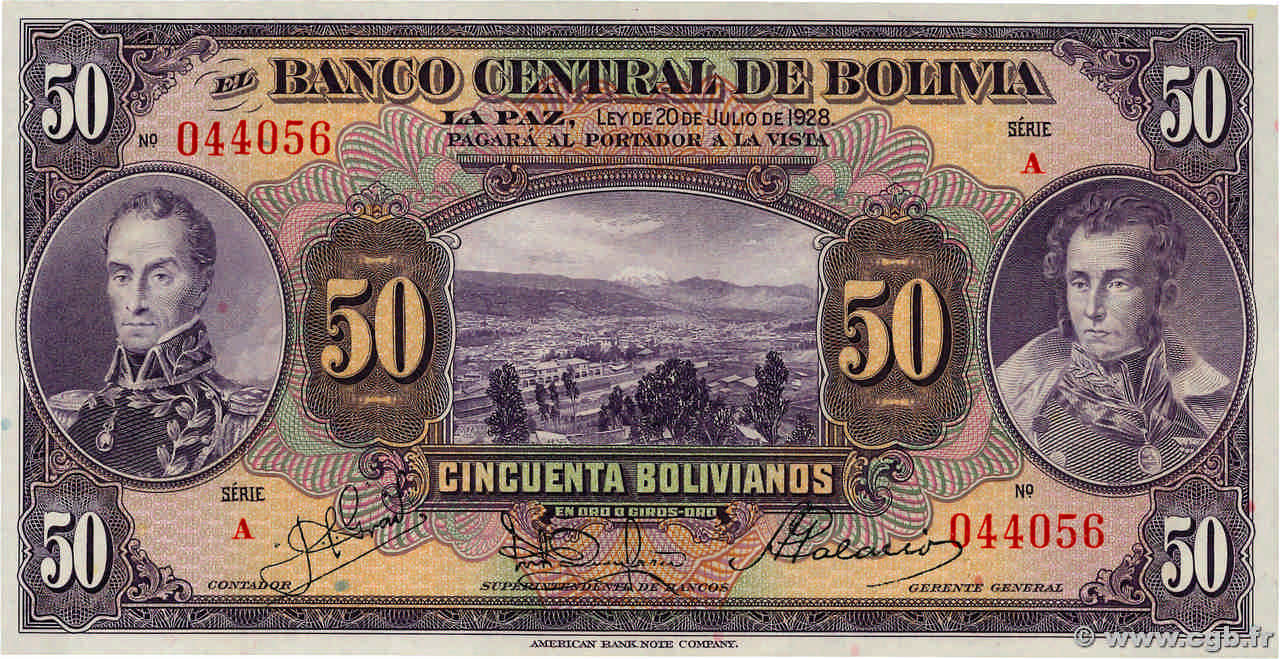 50 Bolivianos BOLIVIA  1928 P.123a FDC