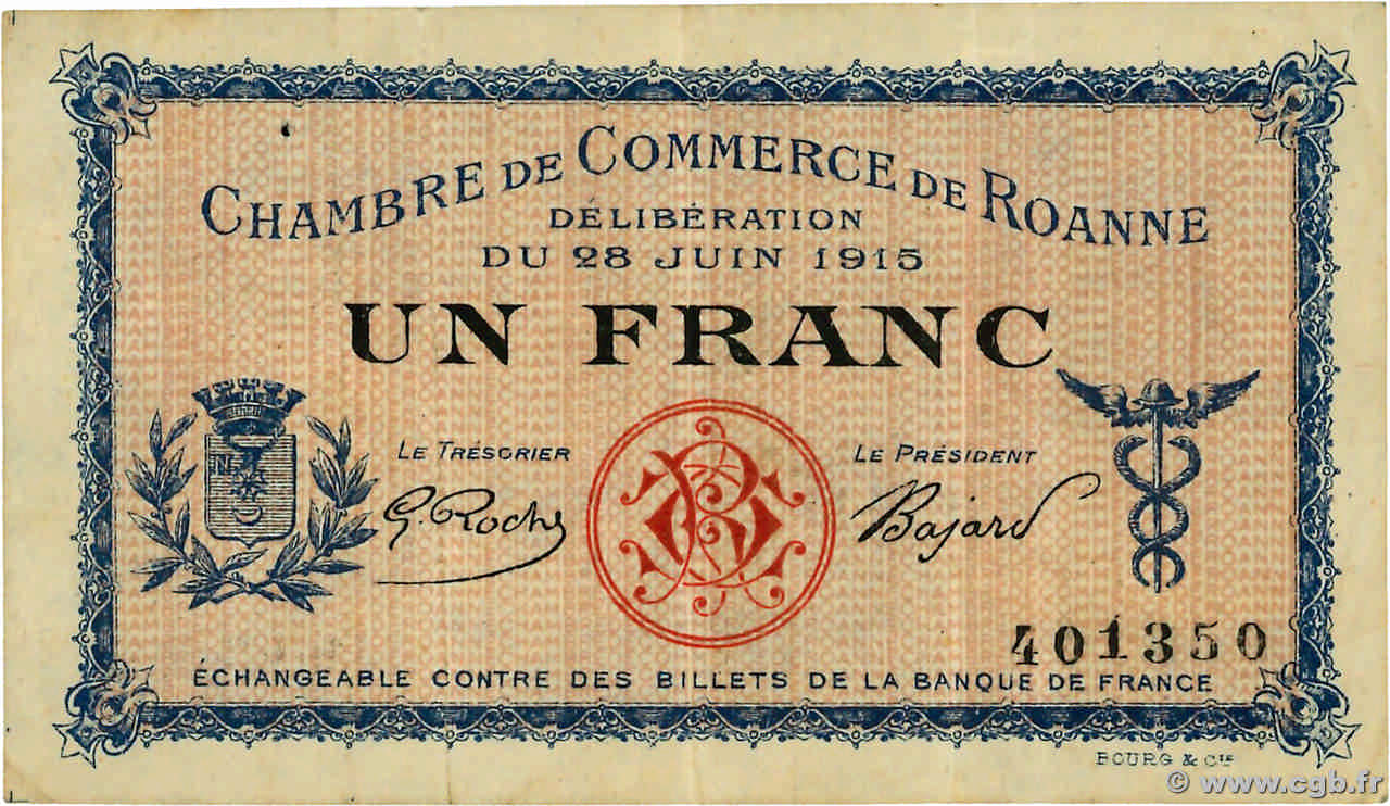 1 Franc FRANCE regionalismo e varie Roanne 1915 JP.106.02 q.BB