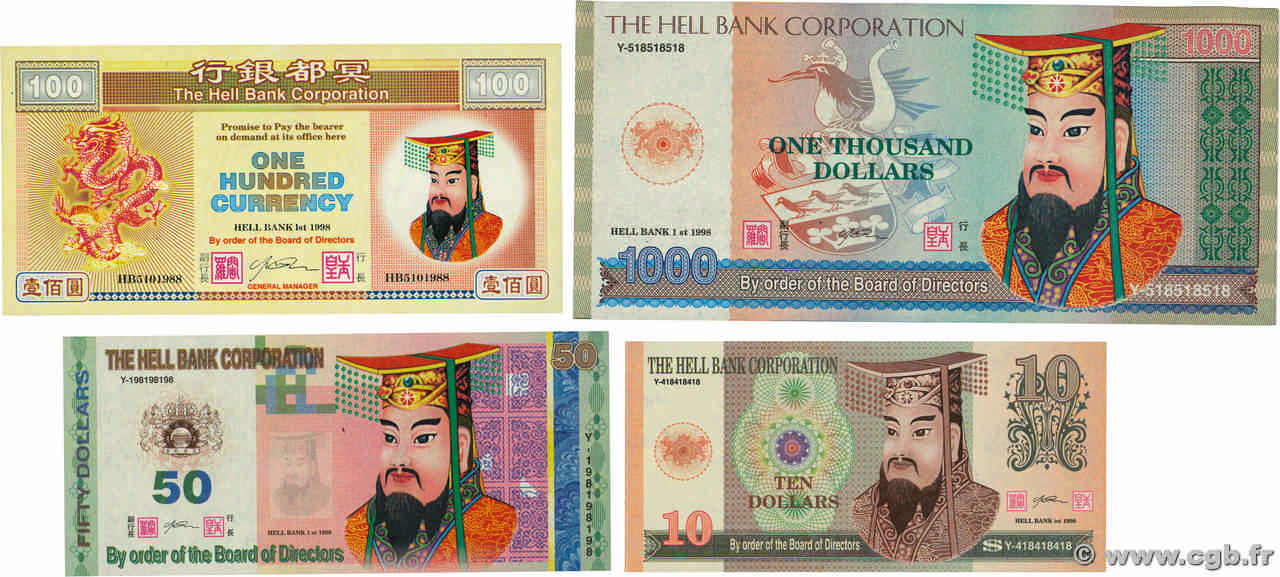 Lot de 4 Hell Bank Note Lot CHINE  1998 P.- SPL