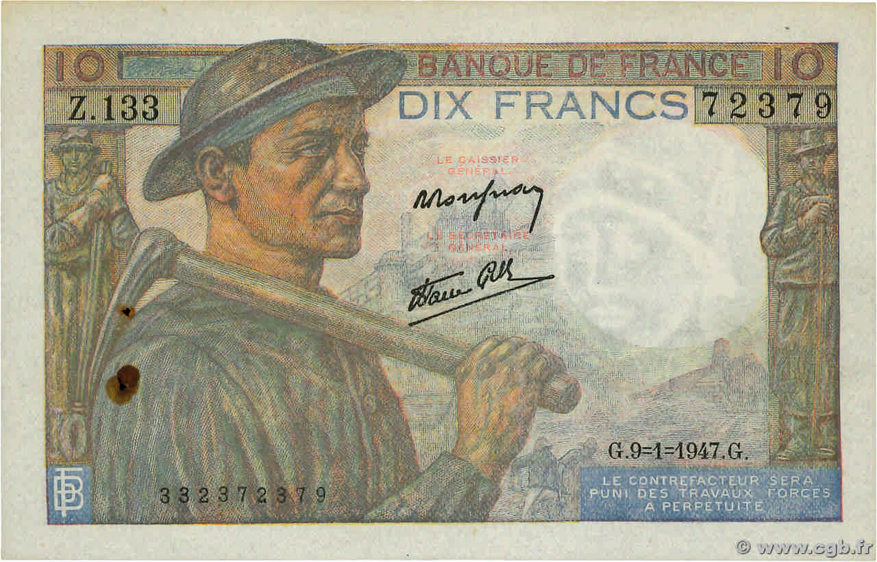 10 Francs MINEUR FRANCE  1947 F.08.17 F+