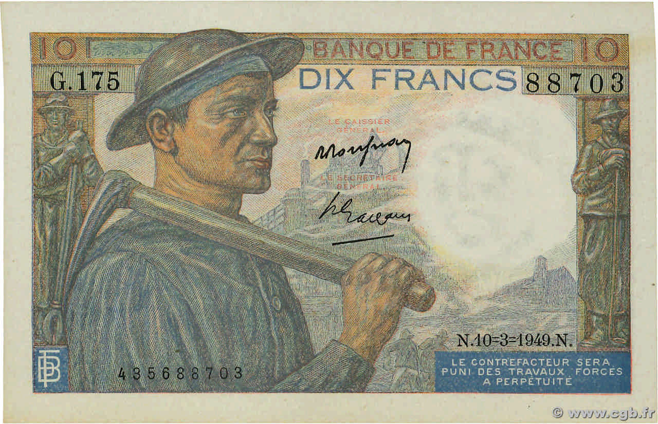 10 Francs MINEUR FRANCE  1949 F.08.20 TTB
