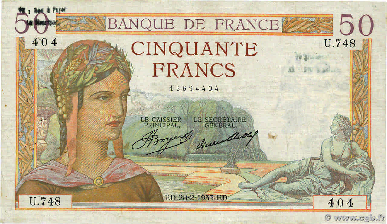 50 Francs CÉRÈS FRANCE  1935 F.17.05 TB
