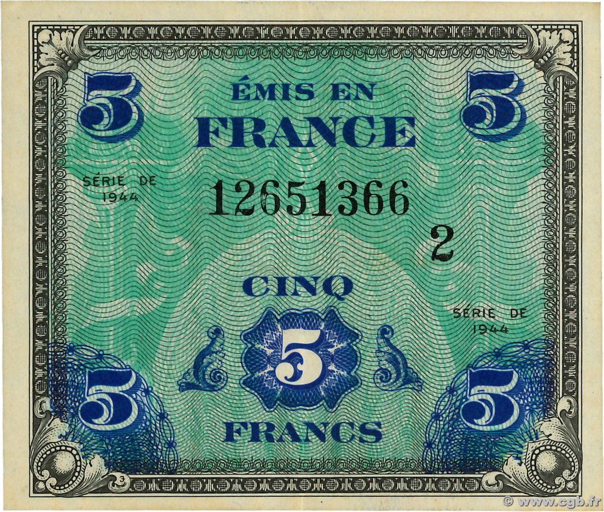 5 Francs DRAPEAU FRANCE  1944 VF.17.02 SUP