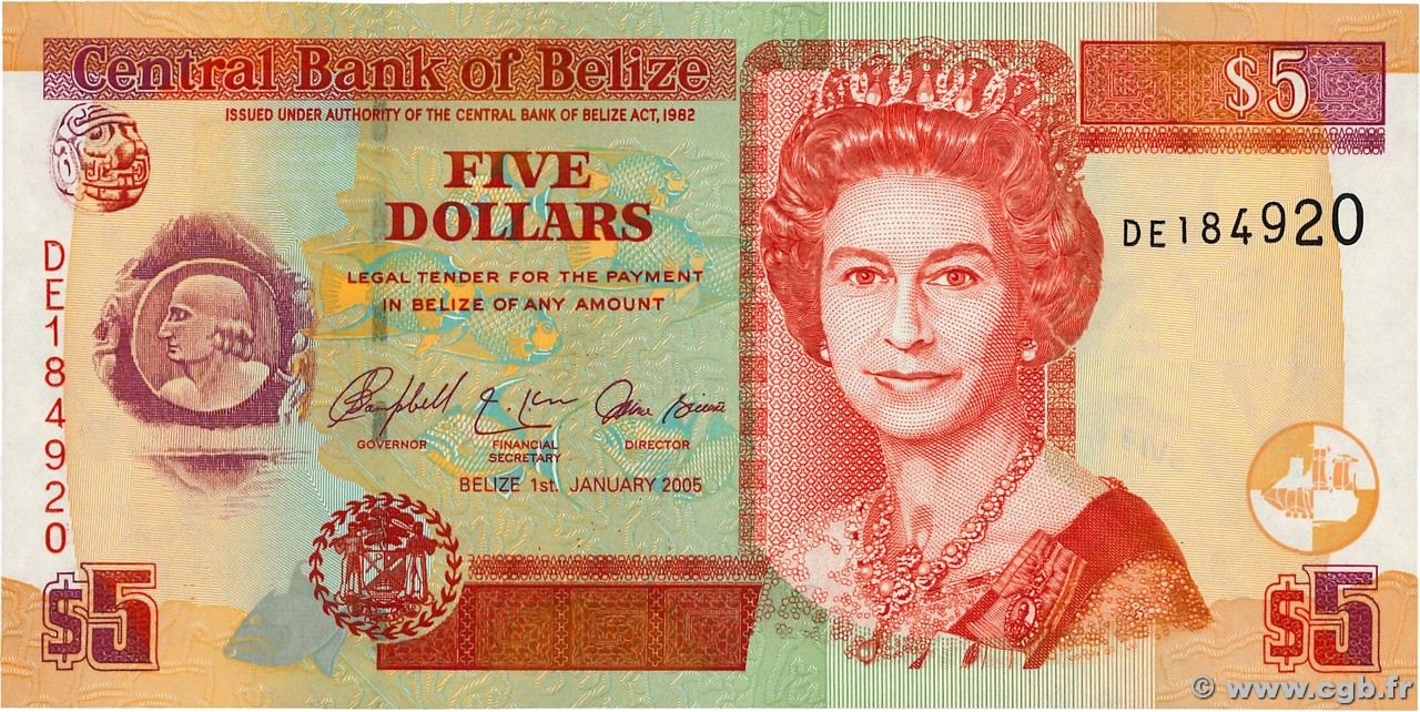 5 Dollars BELIZE  2005 P.67b UNC