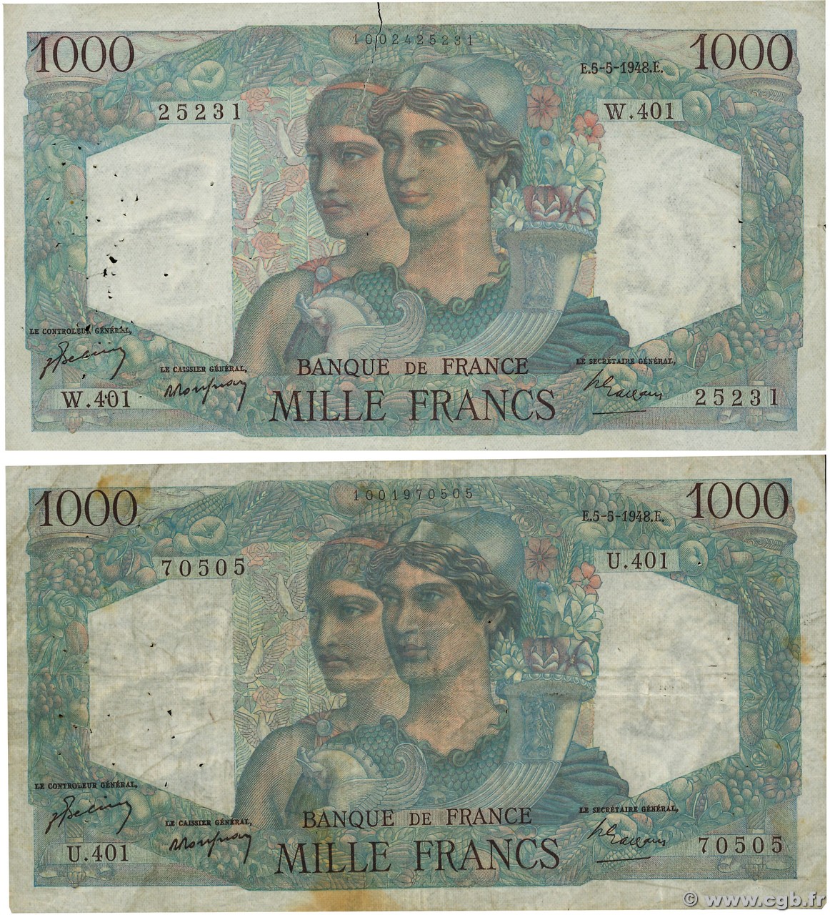 1000 Francs MINERVE ET HERCULE Lot FRANCE  1948 F.41.20 B