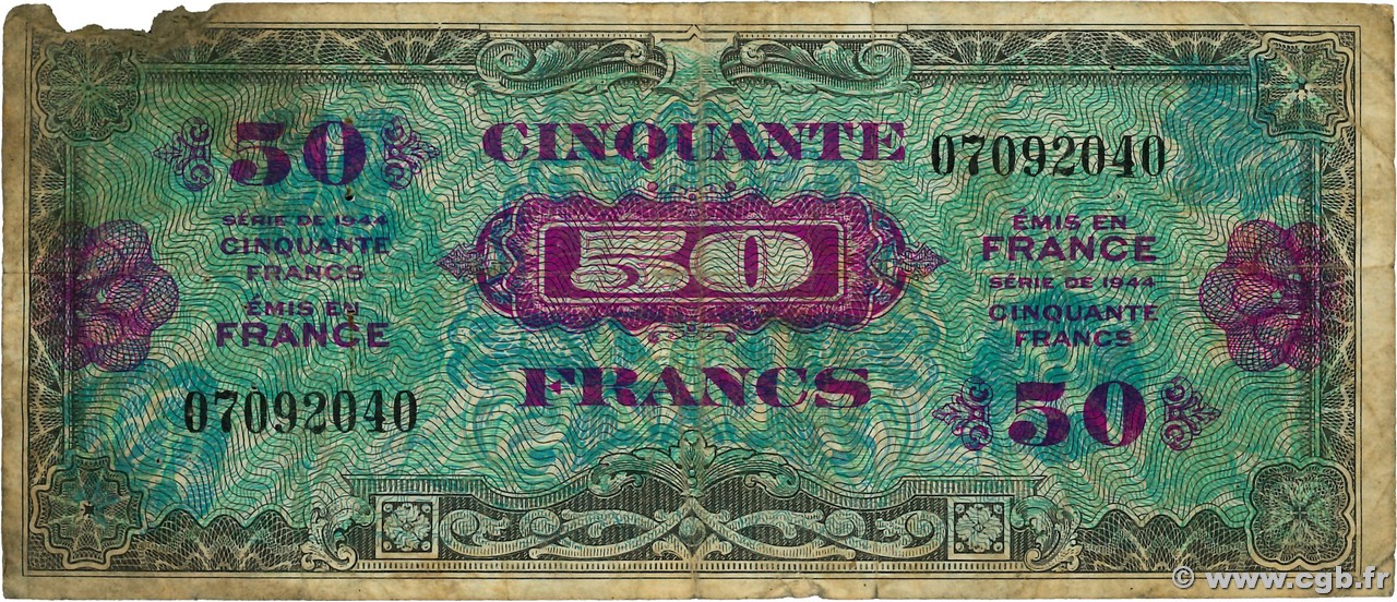 50 Francs DRAPEAU FRANCE  1944 VF.19.01 pr.B