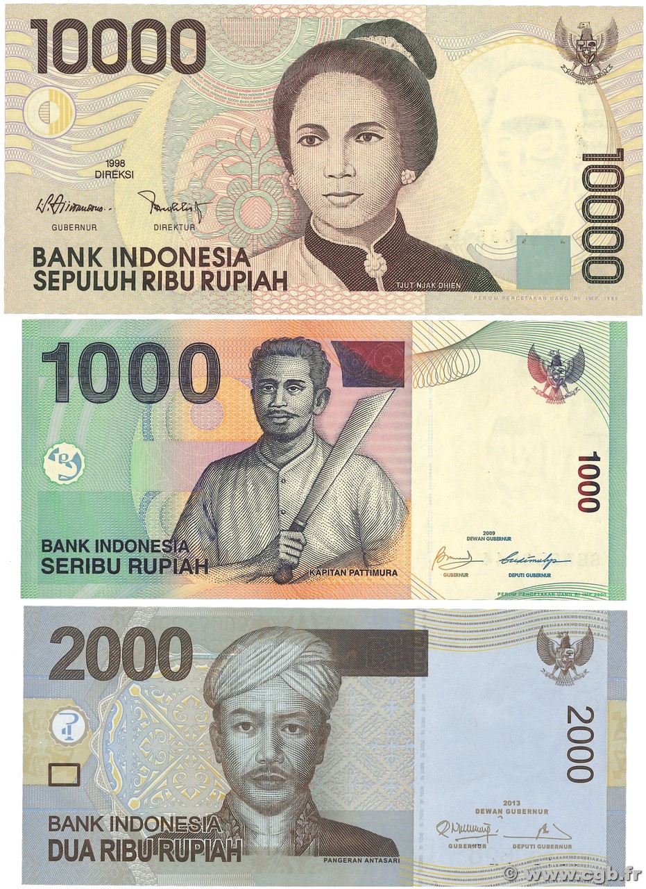 1000, 2000 et 10000 Rupiah Lot INDONESIA  1998 P.137b, P.141j et P.148e FDC