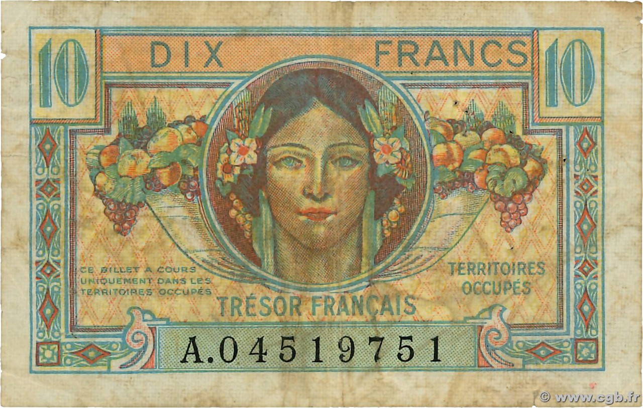 10 Francs TRÉSOR FRANÇAIS FRANCE  1947 VF.30.01 TB