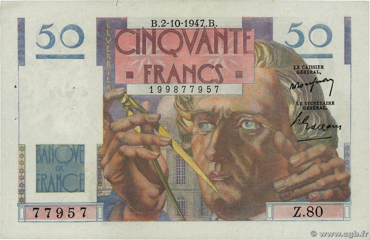 50 Francs LE VERRIER FRANCE  1947 F.20.09 SUP