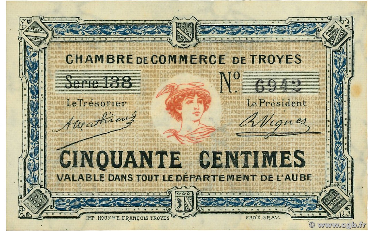 50 Centimes FRANCE régionalisme et divers Troyes 1918 JP.124.07 SPL