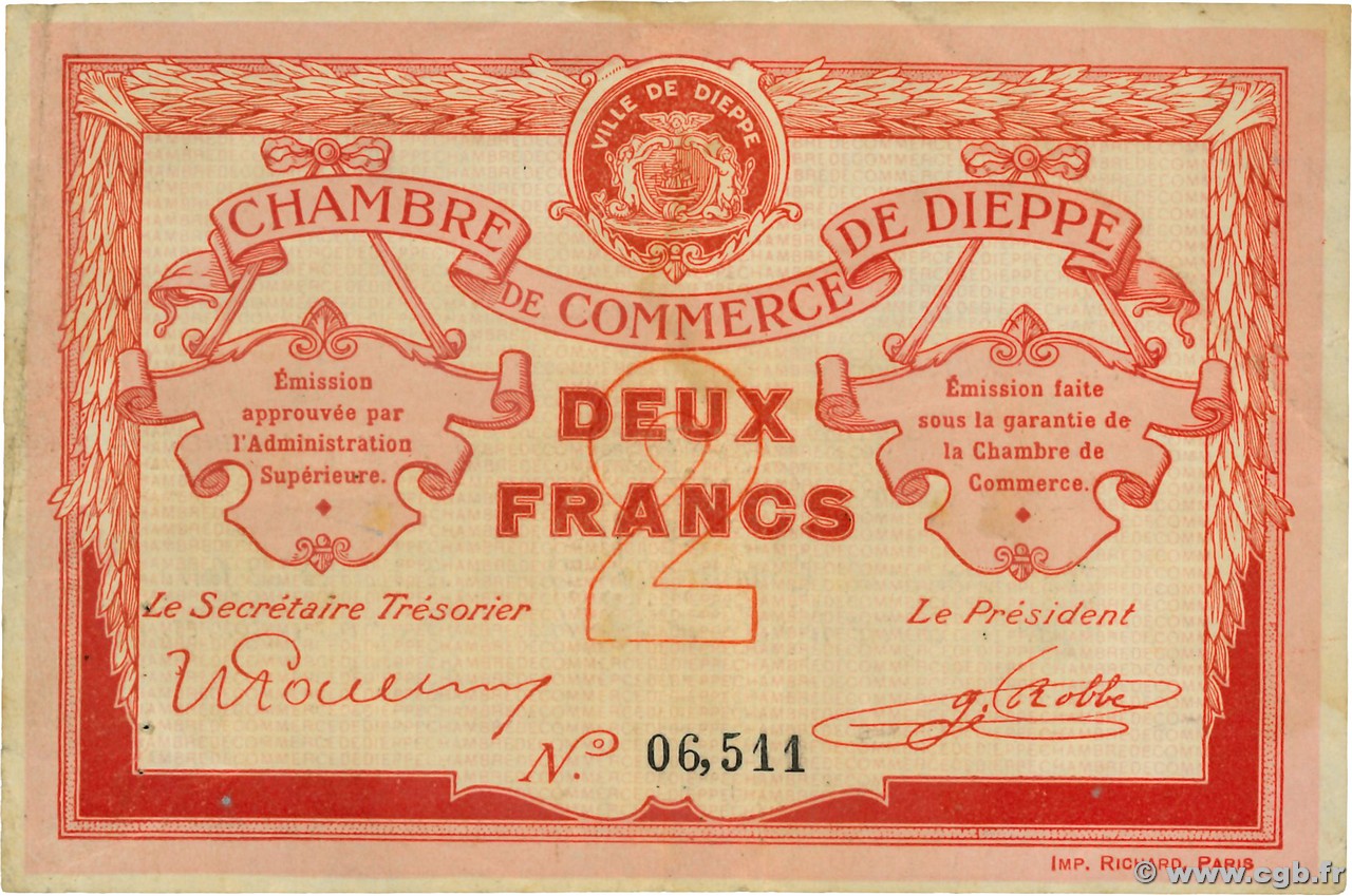 2 Francs FRANCE régionalisme et divers Dieppe 1918 JP.052.07 TB+