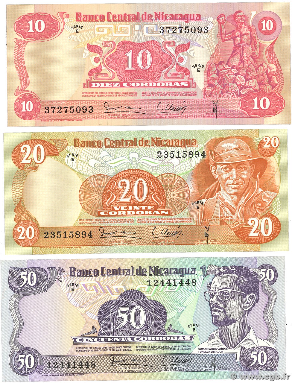 10, 20 et 50 Cordobas Lot NICARAGUA  1979 P.134 à P.136 NEUF