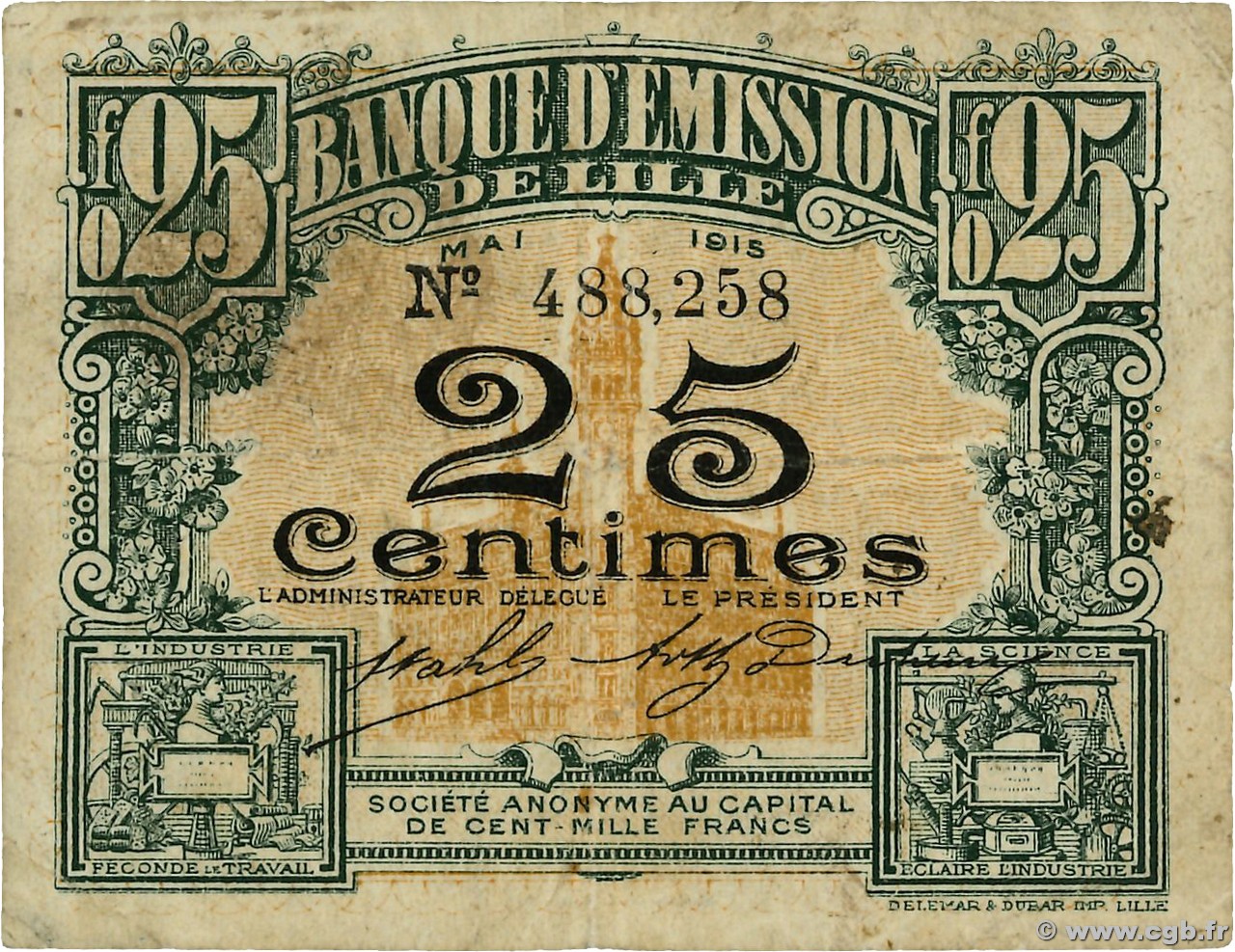 25 Centimes FRANCE régionalisme et divers Lille 1915 JP.59-1596 TB