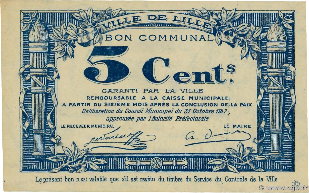 5 Centimes FRANCE régionalisme et divers Lille 1917 JP.59-1630 SPL