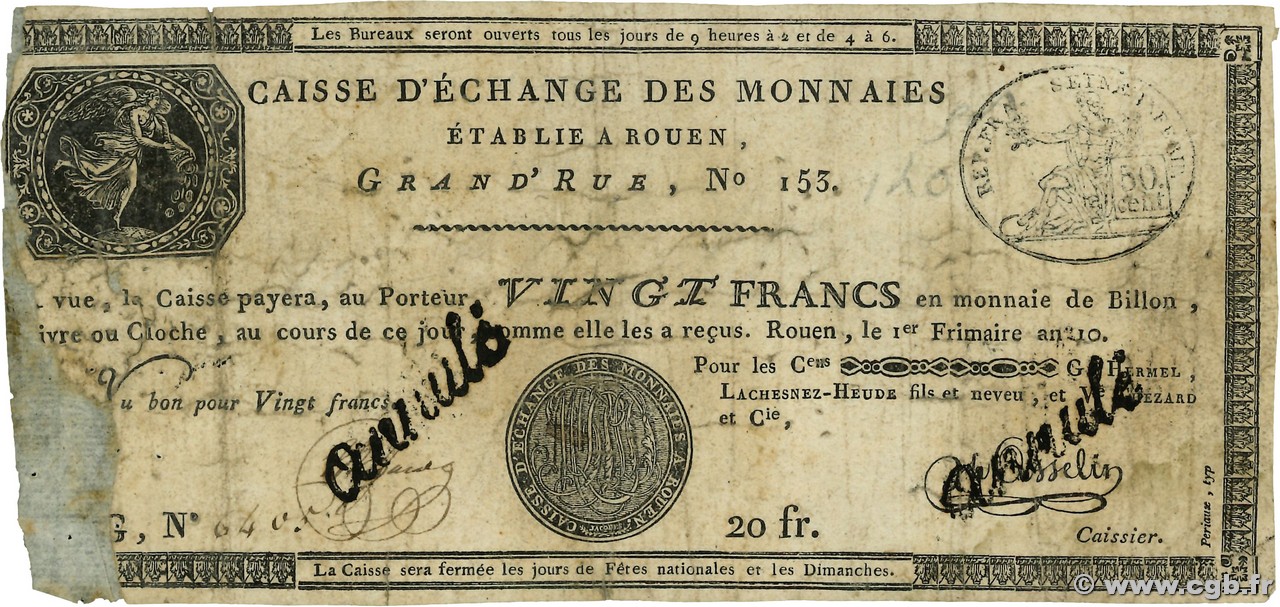 20 Francs Annulé FRANCE  1804 PS.245b AB