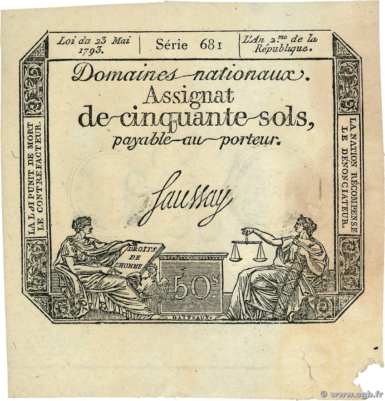 50 Sols variété FRANCE  1793 Ass.42b-v1 SUP