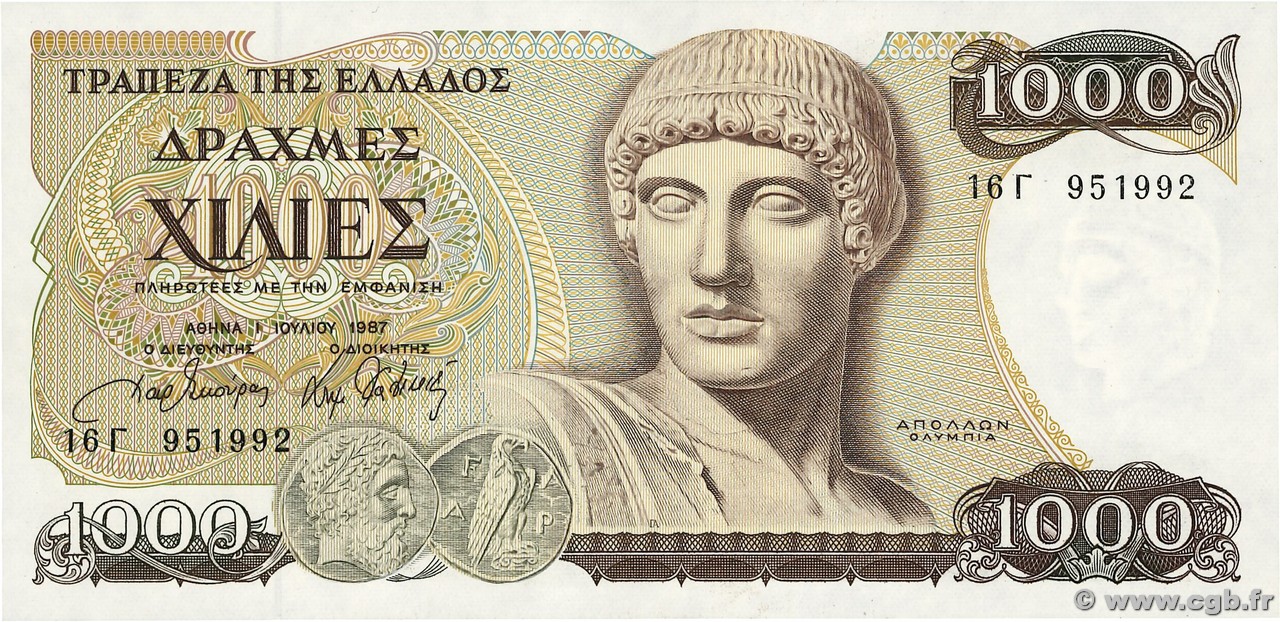 1000 Drachmes GRIECHENLAND  1987 P.202a ST