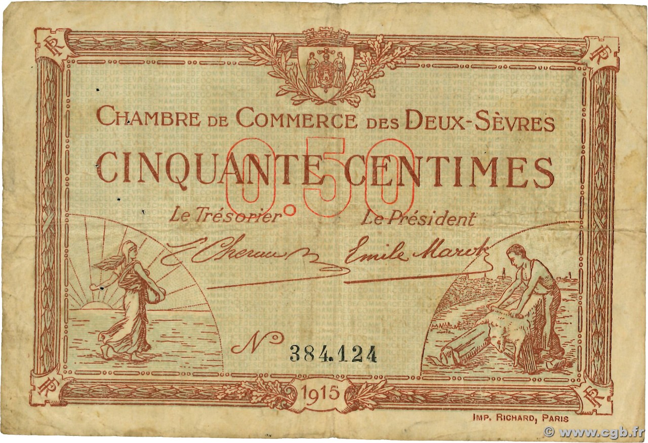 50 Centimes FRANCE régionalisme et divers Niort 1915 JP.093.01 pr.TB