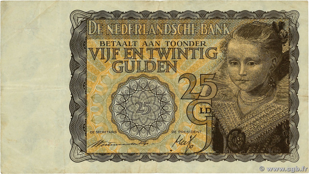 25 Gulden NETHERLANDS  1940 P.057 F+