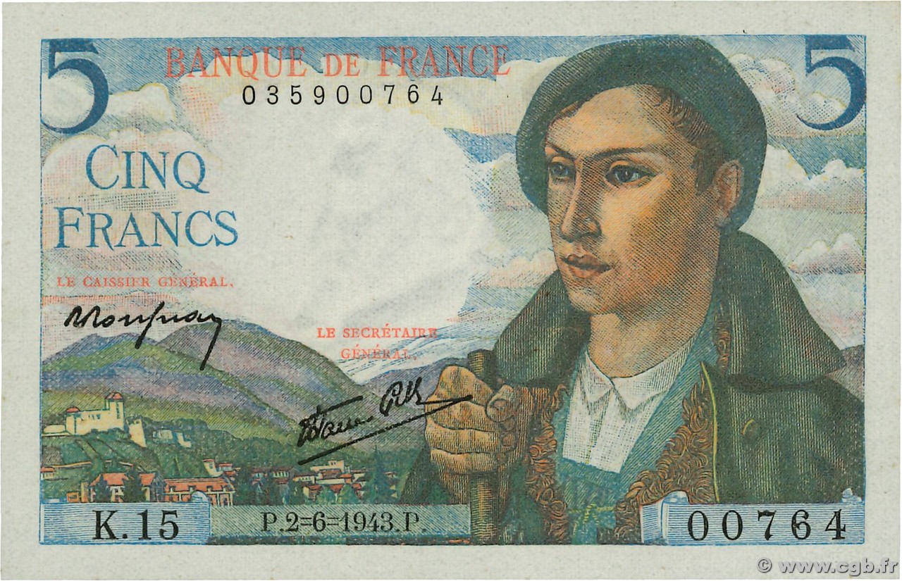 5 Francs BERGER FRANCE  1943 F.05.01 SPL