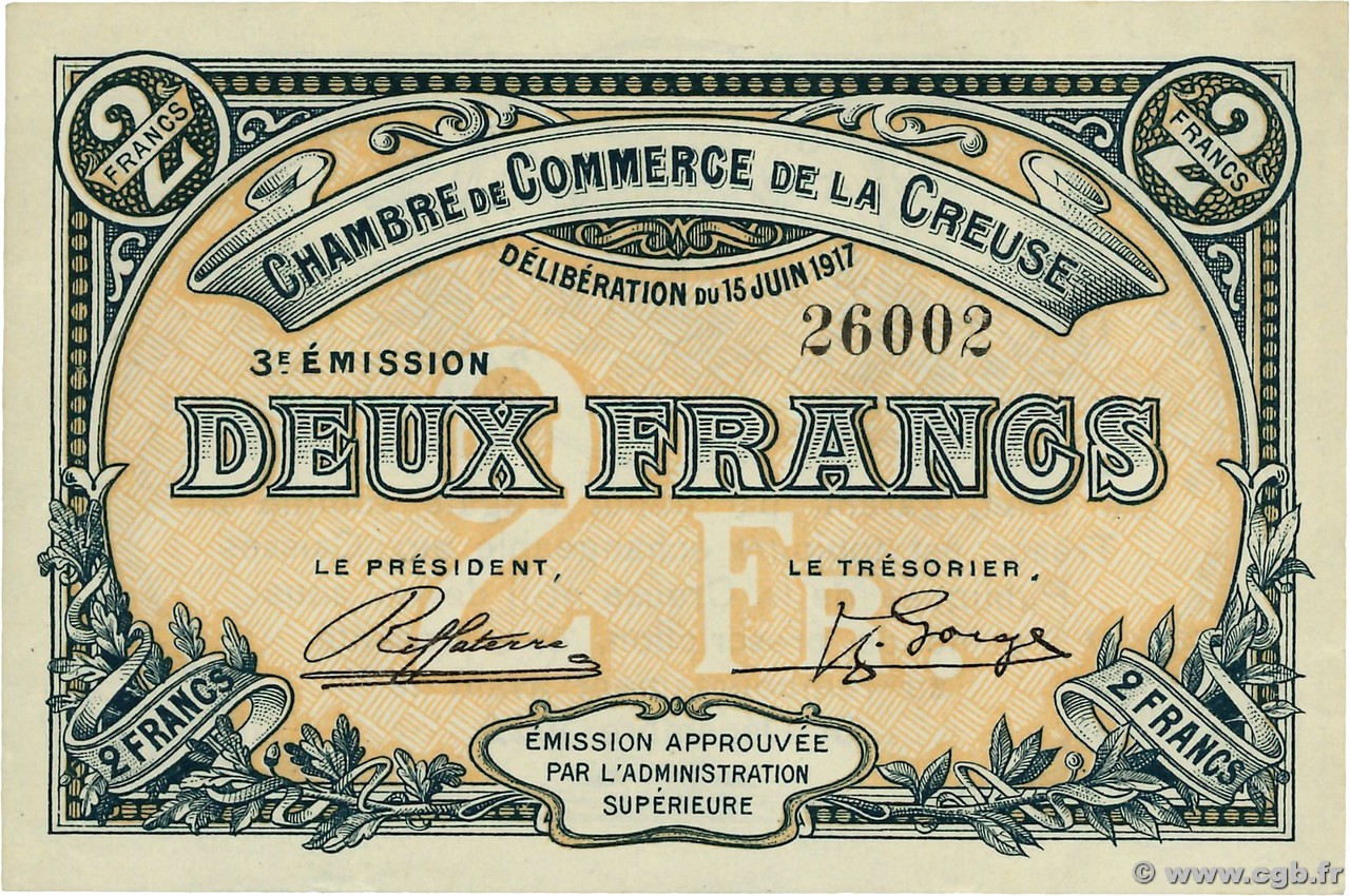 2 Francs FRANCE régionalisme et divers Guéret 1917 JP.064.15 SUP