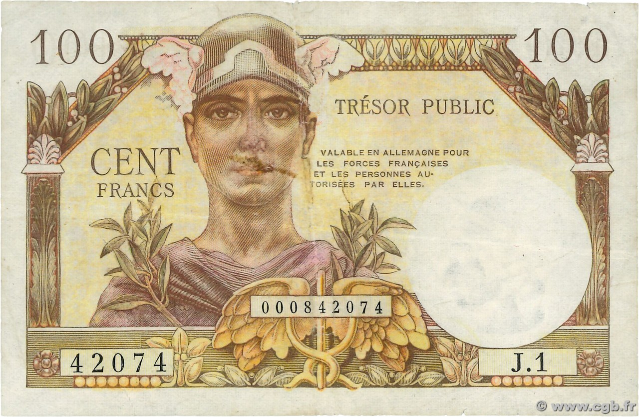 100 Francs TRÉSOR PUBLIC FRANCE  1955 VF.34.01 TB+