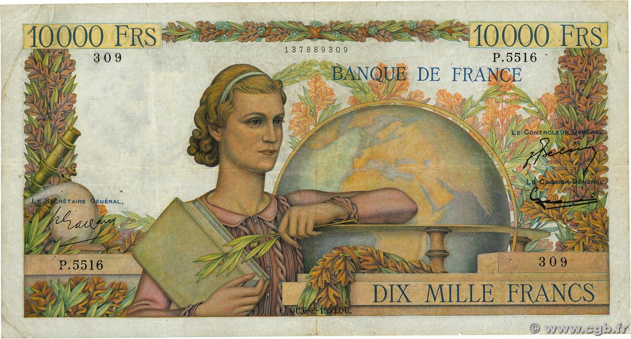 10000 Francs GÉNIE FRANÇAIS FRANCE  1953 F.50.67 TB