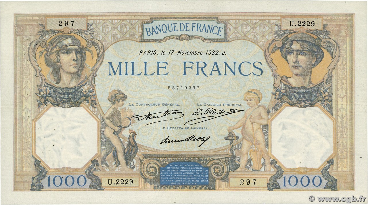 1000 Francs CÉRÈS ET MERCURE FRANCE  1932 F.37.07 TB+