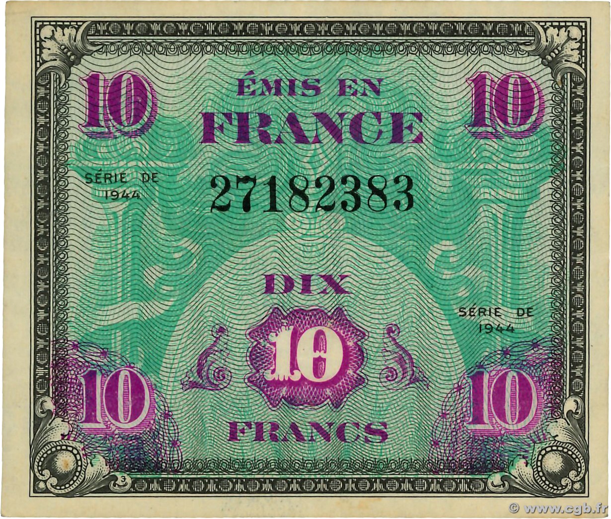 10 Francs DRAPEAU FRANCE  1944 VF.18.01 pr.SPL