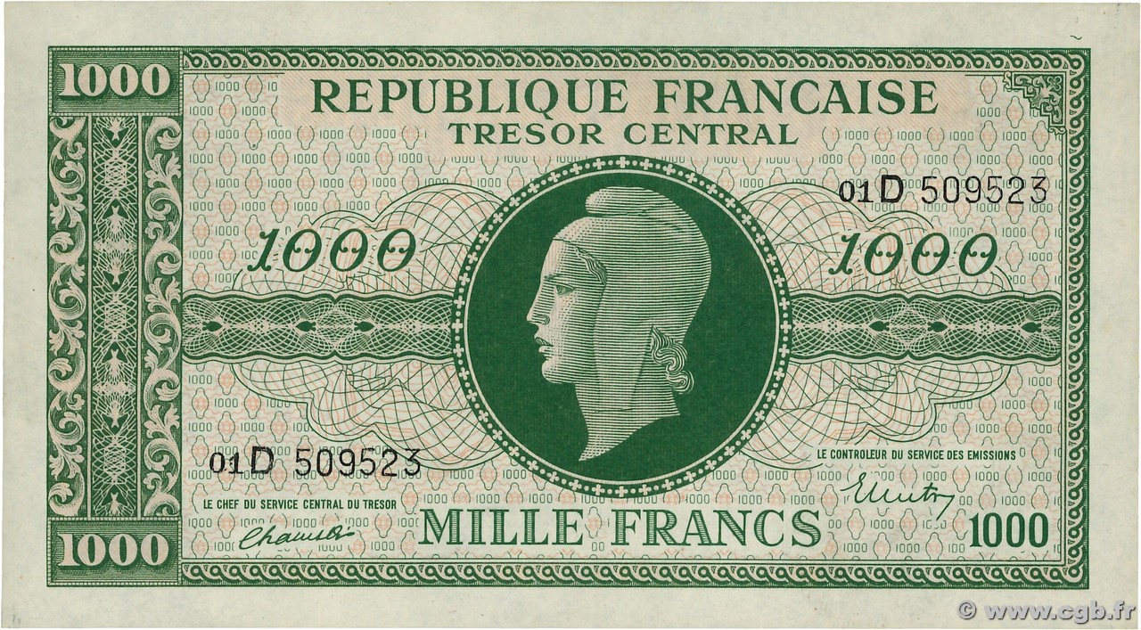 1000 Francs MARIANNE THOMAS DE LA RUE FRANCE  1945 VF.13.01 pr.NEUF