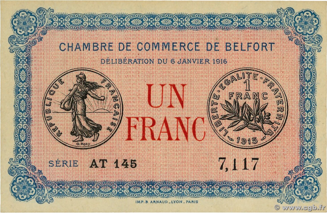 1 Franc FRANCE régionalisme et divers Belfort 1916 JP.023.24 NEUF