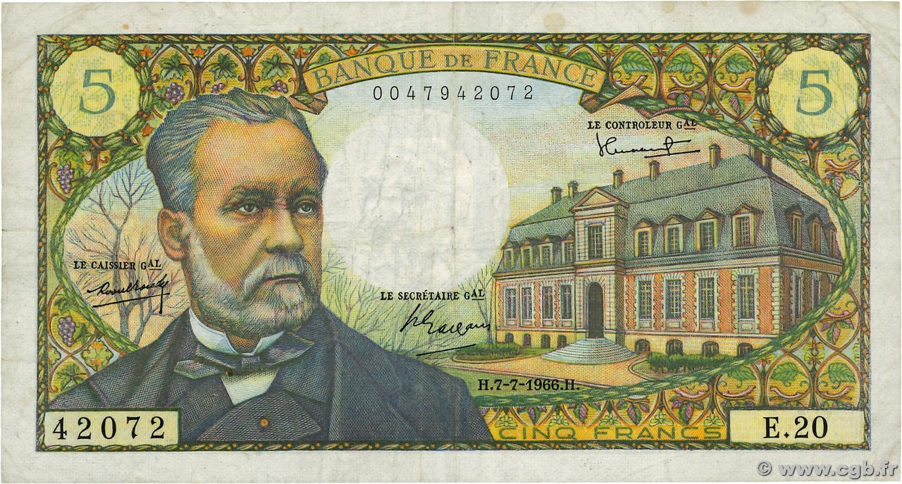 5 Francs PASTEUR FRANCE  1966 F.61.02 TB+