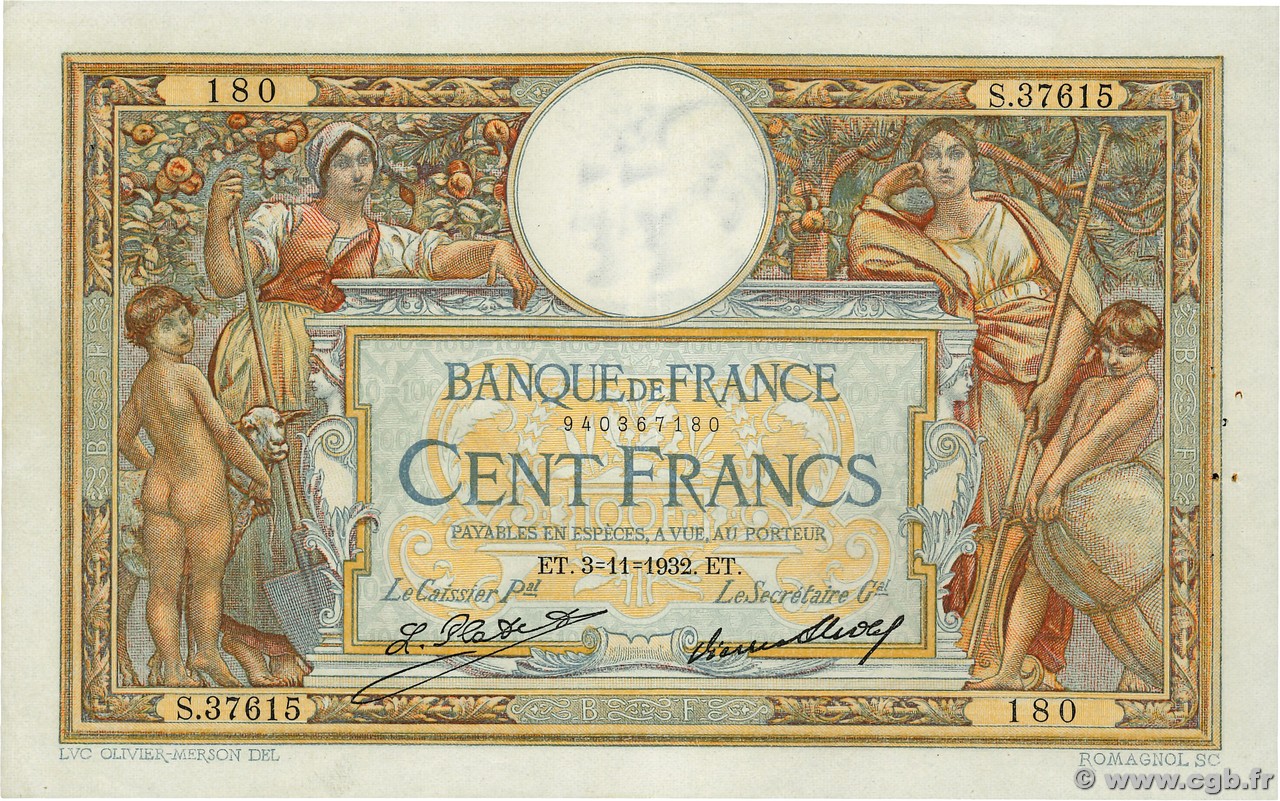 100 Francs LUC OLIVIER MERSON grands cartouches FRANCE  1932 F.24.11 TTB+