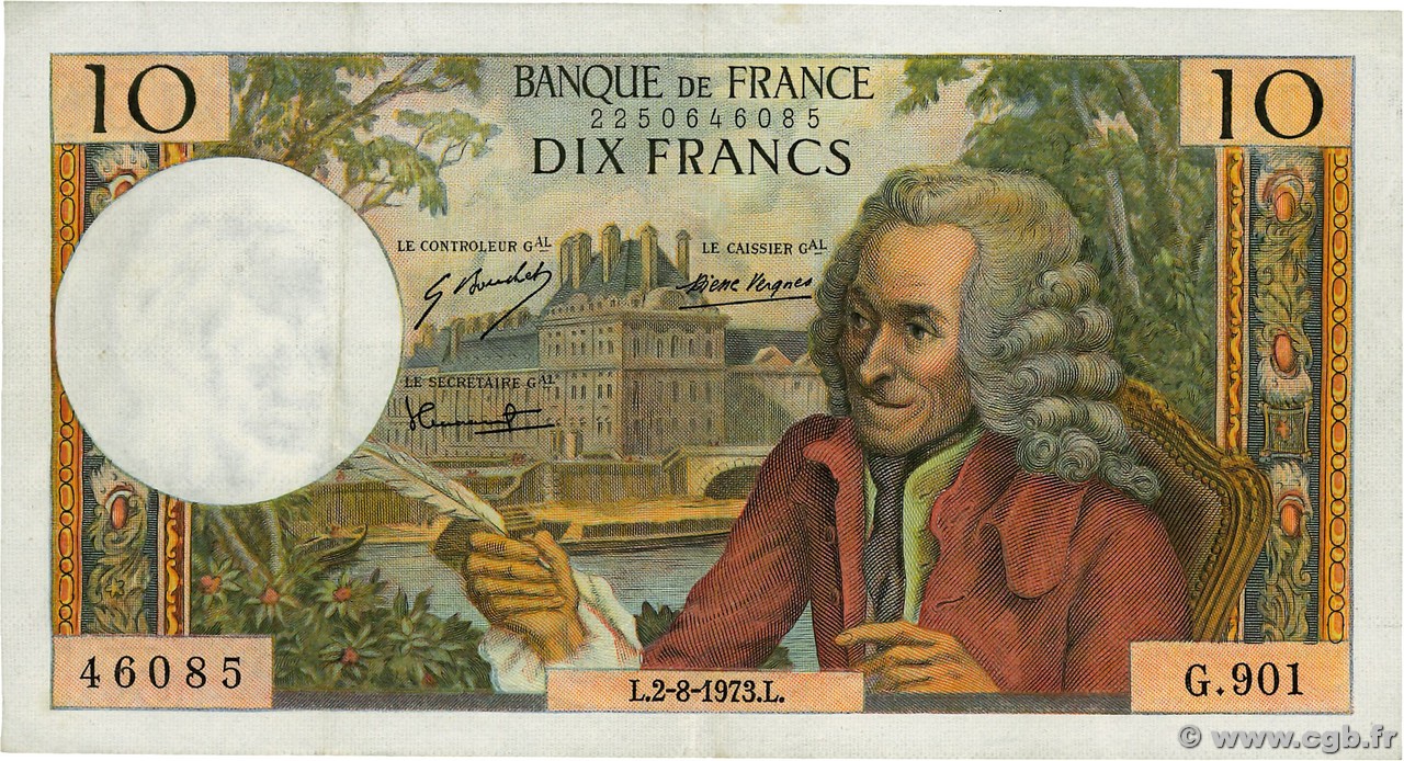 10 Francs VOLTAIRE FRANCE  1973 F.62.63
 TTB