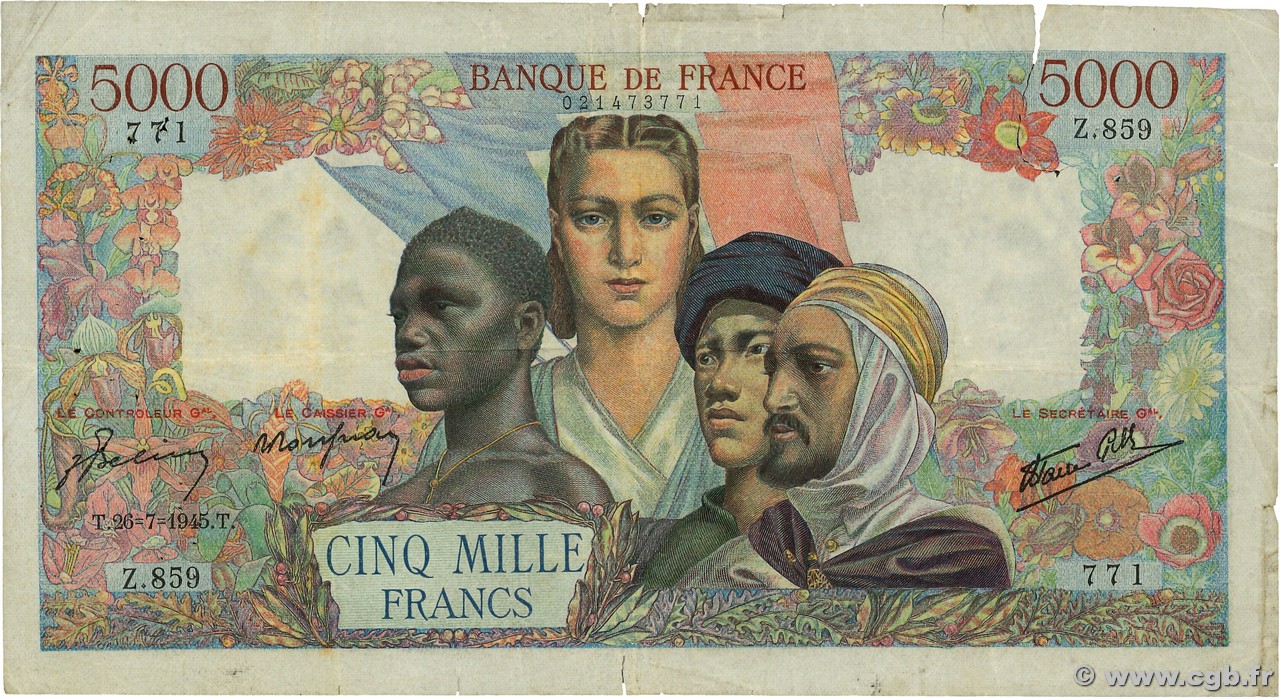 5000 Francs EMPIRE FRANÇAIS FRANCE  1945 F.47.36
 pr.B