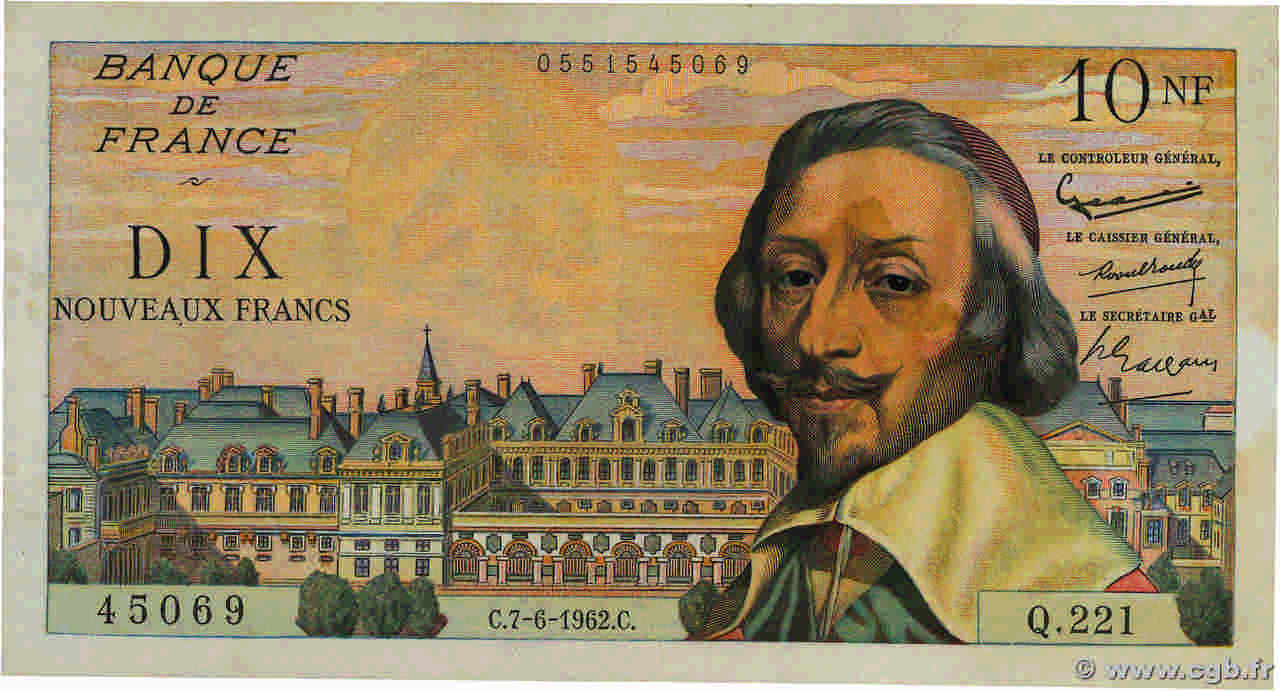 10 Nouveaux Francs RICHELIEU FRANCE  1962 F.57.19 TTB
