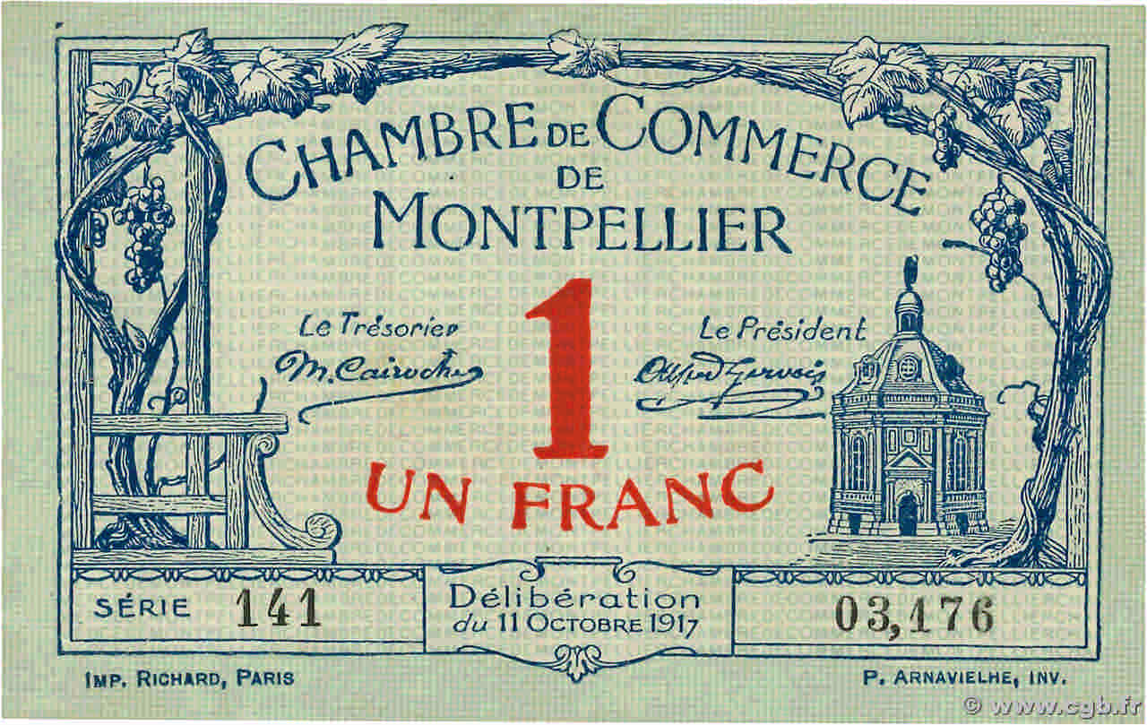 1 Franc FRANCE régionalisme et divers Montpellier 1917 JP.085.18 SUP