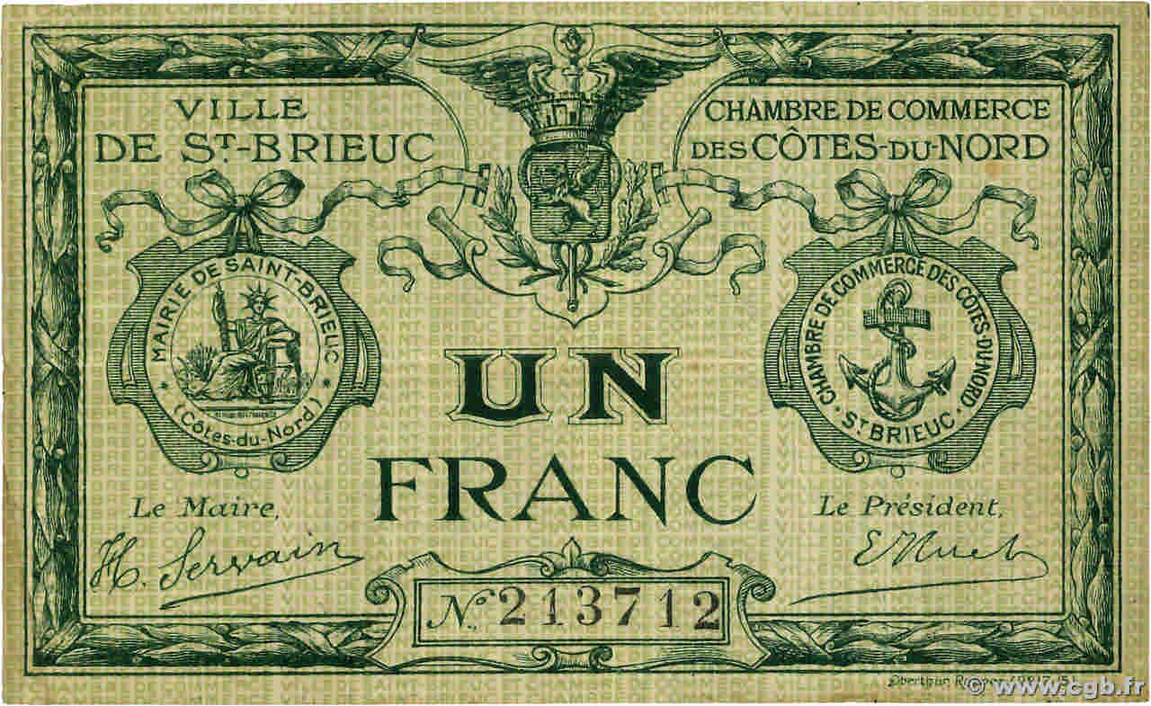 1 Franc FRANCE regionalismo e varie Saint-Brieuc 1918 JP.111.06 MB