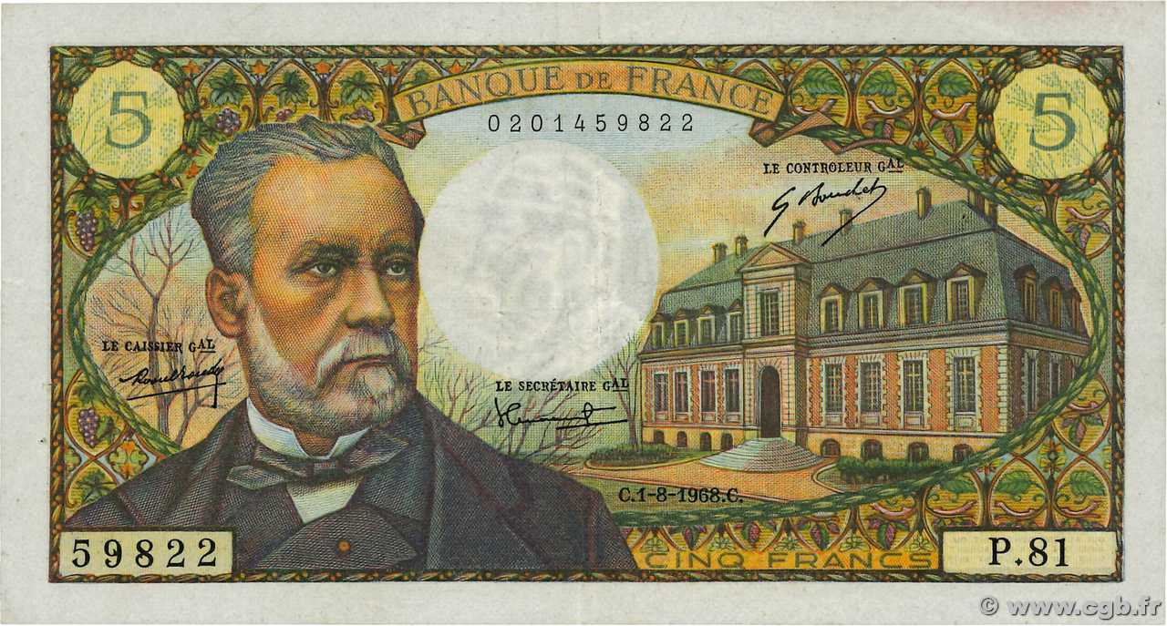 5 Francs PASTEUR FRANCE  1968 F.61.08 pr.TTB