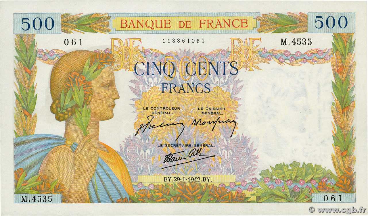 500 Francs LA PAIX FRANCE  1942 F.32.28 XF+
