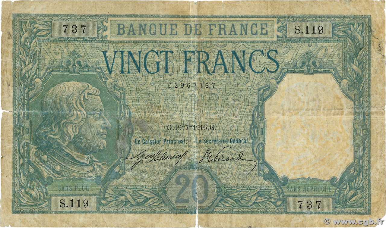 20 Francs BAYARD FRANCE  1916 F.11.01 B
