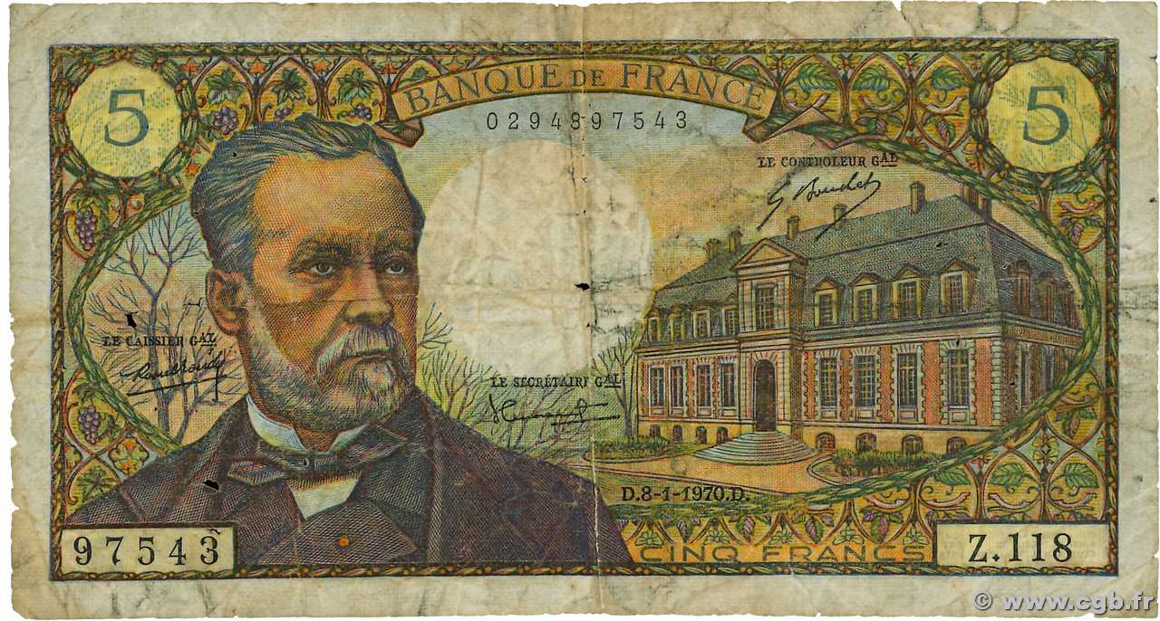 5 Francs PASTEUR FRANCE  1970 F.61.12 B